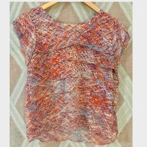 Ruffled Red White and Blue Splatter Design Blouse with Zip Backing